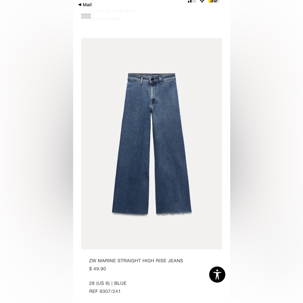 Zara ZW Marine Straight High Rise Jeans